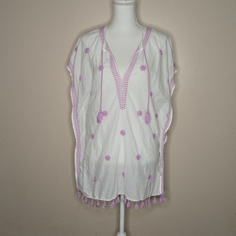 J Crew Embroidered Indian Cotton Beach Tunic Coverup
